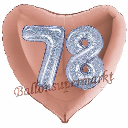 Folienballon-Herz-Jumbo-3D-78.-Geburtstag-Rosegold-Silber-holorafisch-Zahl-78-Luftballon-Geschenk