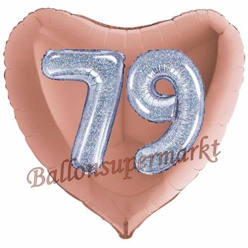 Folienballon-Herz-Jumbo-3D-79.-Geburtstag-Rosegold-Silber-holorafisch-Zahl-79-Luftballon-Geschenk