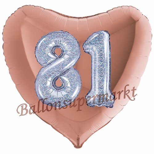 Folienballon-Herz-Jumbo-3D-81.-Geburtstag-Rosegold-Silber-holorafisch-Zahl-81-Luftballon-Geschenk