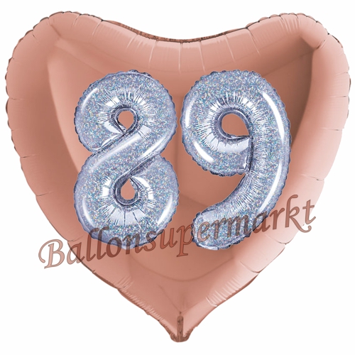 Folienballon-Herz-Jumbo-3D-89.-Geburtstag-Rosegold-Silber-holorafisch-Zahl-89-Luftballon-Geschenk