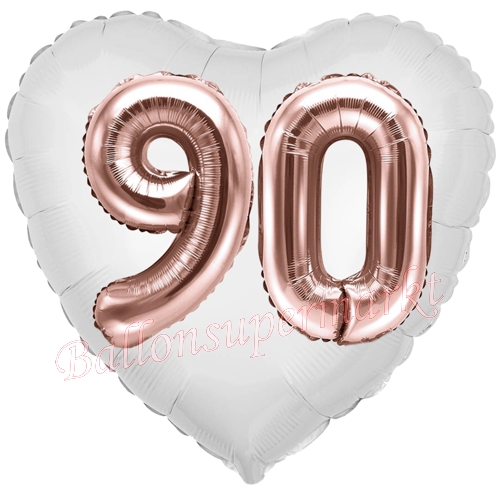 Folienballon-Herz-Jumbo-3D-90.-Geburtstag-Weiss-Rosegold-Zahl-90-Luftballon-Geschenk