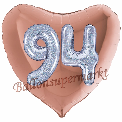 Folienballon-Herz-Jumbo-3D-94.-Geburtstag-Rosegold-Silber-holorafisch-Zahl-94-Luftballon-Geschenk