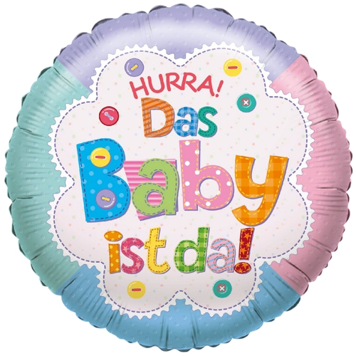 Folienballon-Hurra-das-Baby-ist-da-Luftballon-zur-Geburt-Babyparty-Taufe