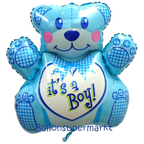 Folienballon-Its-A-Boy-Teddybaer-blau-Luftballon-Shape-zur-Geburt-Babyparty-Taufe-Junge-Boy