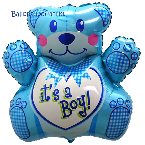 Folienballon-Its-A-Boy-Teddybaer-blau-Luftballon-Shape-zur-Geburt-Babyparty-Taufe-Junge