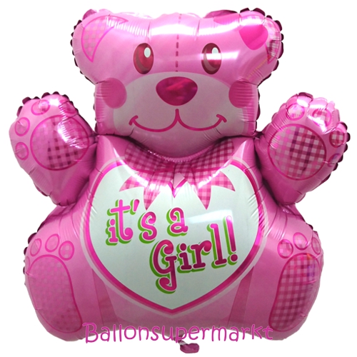 Folienballon-Its-A-Girl-Teddybaer-rosa-Luftballon-Shape-zur-Geburt-Babyparty-Taufe-Maedchen-Girl