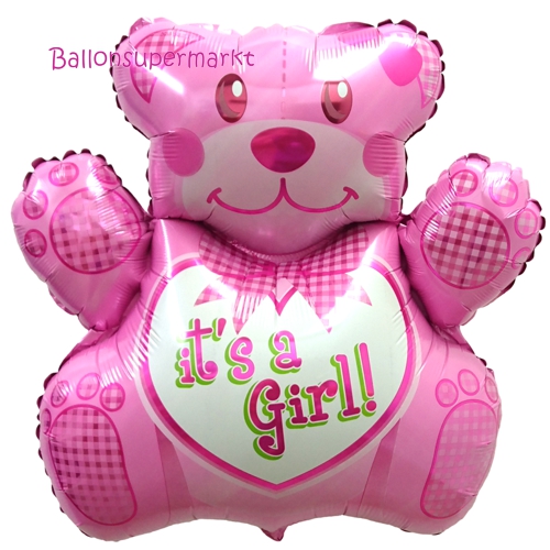 Folienballon-Its-A-Girl-Teddybaer-rosa-Luftballon-Shape-zur-Geburt-Babyparty-Taufe-Maedchen