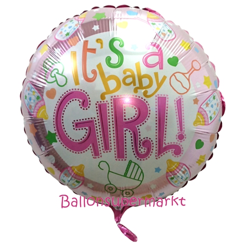 Folienballon-Its-a-Baby-Girl-rund-Luftballon-zur-Geburt-Babyparty-Taufe-Maedchen-Girl