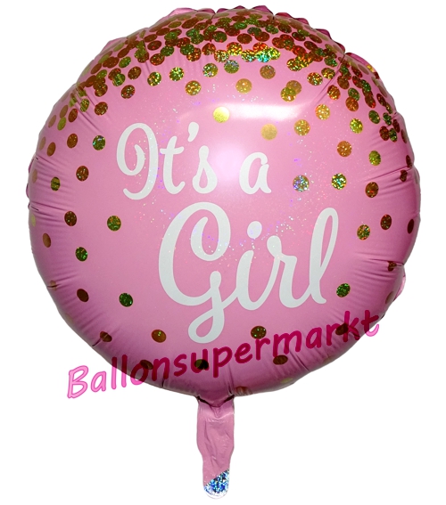 Folienballon-Its-a-Girl-holografisch-Luftballon-zur-Geburt-Babyparty-Taufe-Maedchen-Glitter