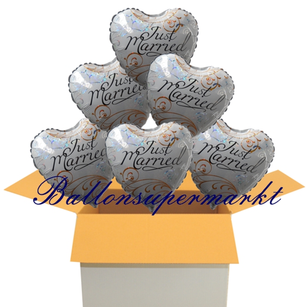 Folienballon-Just-Married-holografisch-zur-Hochzeit-Hochzeitsdekoration-Hochzeitsgeschenk-6er-Karton