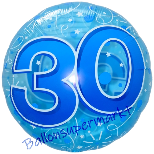 Folienballon-Lucid-Blue-Birthday-30-Jumbo-Luftballon-Geschenk-zum-30.-Geburtstag-Dekoration-Transparent