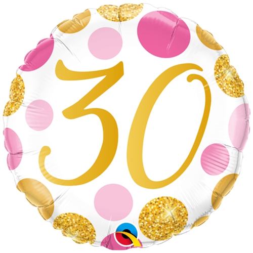 Folienballon-Pink-and-Gold-Dots-30-Luftballon-Geschenk-30.-Geburtstag-Dekoration