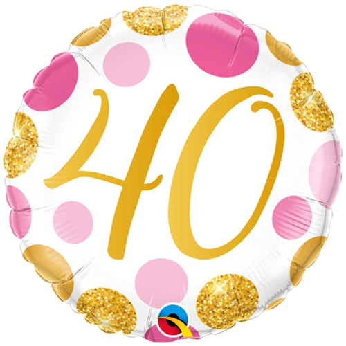 Folienballon-Pink-and-Gold-Dots-40-Luftballon-Geschenk-40.-Geburtstag-Dekoration