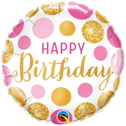 Folienballon-Pink-and-Gold-Dots-Happy-Birthday-Luftballon-Geschenk-Geburtstag-Dekoration