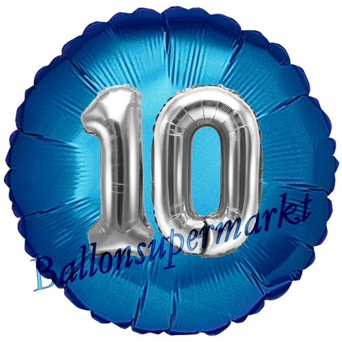 Folienballon-Rund-Jumbo-3D-10.-Geburtstag-Blau-Silber-Zahl-10-Luftballon-Geschenk