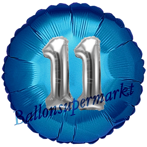 Folienballon-Rund-Jumbo-3D-11.-Geburtstag-Blau-Silber-Zahl-11-Luftballon-Geschenk
