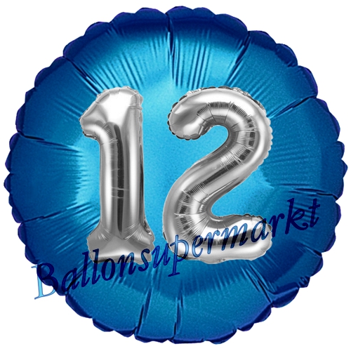 Folienballon-Rund-Jumbo-3D-12.-Geburtstag-Blau-Silber-Zahl-12-Luftballon-Geschenk