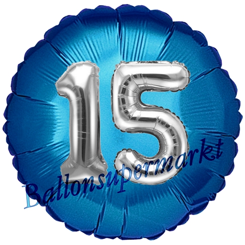 Folienballon-Rund-Jumbo-3D-15.-Geburtstag-Blau-Silber-Zahl-15-Luftballon-Geschenk