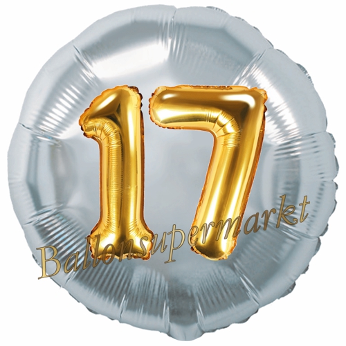 Folienballon-Rund-Jumbo-3D-17.-Geburtstag-Silber-Gold-Zahl-17-Luftballon-Geschenk