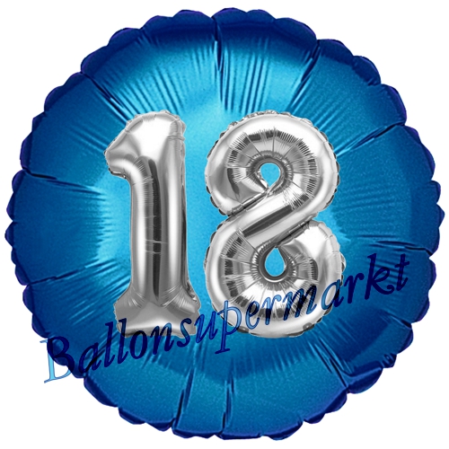 Folienballon-Rund-Jumbo-3D-18.-Geburtstag-Blau-Silber-Zahl-18-Luftballon-Geschenk
