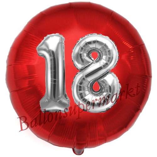 Folienballon-Rund-Jumbo-3D-18.-Geburtstag-Rot-Silber-Zahl-18-Luftballon-Geschenk
