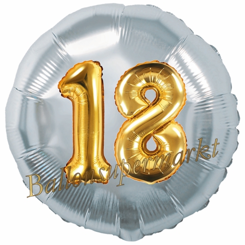Folienballon-Rund-Jumbo-3D-18.-Geburtstag-Silber-Gold-Zahl-18-Luftballon-Geschenk