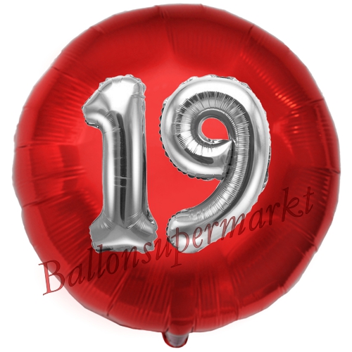 Folienballon-Rund-Jumbo-3D-19.-Geburtstag-Rot-Silber-Zahl-19-Luftballon-Geschenk