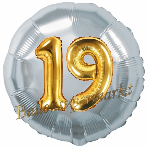 Folienballon-Rund-Jumbo-3D-19.-Geburtstag-Silber-Gold-Zahl-19-Luftballon-Geschenk