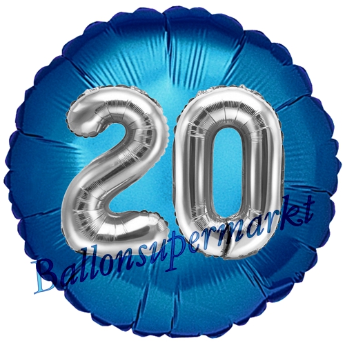 Folienballon-Rund-Jumbo-3D-20.-Geburtstag-Blau-Silber-Zahl-20-Luftballon-Geschenk