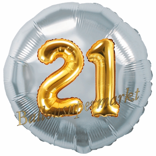 Folienballon-Rund-Jumbo-3D-21.-Geburtstag-Silber-Gold-Zahl-21-Luftballon-Geschenk