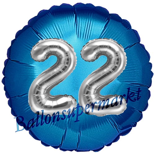 Folienballon-Rund-Jumbo-3D-22.-Geburtstag-Blau-Silber-Zahl-22-Luftballon-Geschenk