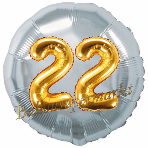 Folienballon-Rund-Jumbo-3D-22.-Geburtstag-Silber-Gold-Zahl-22-Luftballon-Geschenk