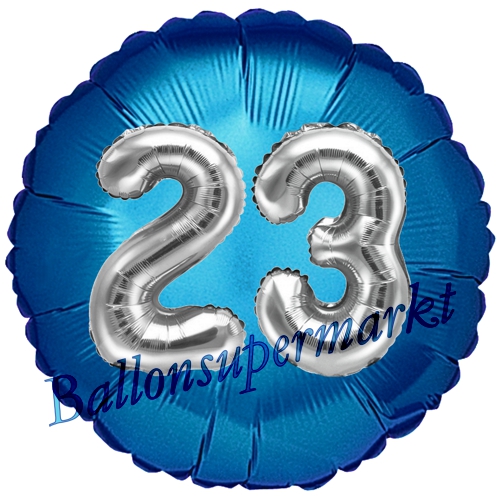 Folienballon-Rund-Jumbo-3D-23.-Geburtstag-Blau-Silber-Zahl-23-Luftballon-Geschenk