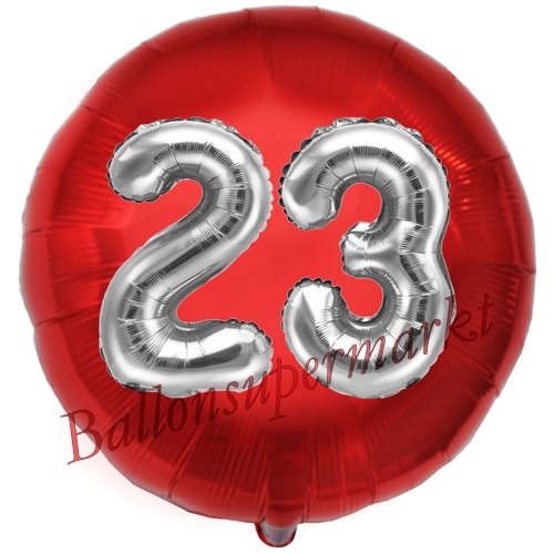 Folienballon-Rund-Jumbo-3D-23.-Geburtstag-Rot-Silber-Zahl-23-Luftballon-Geschenk