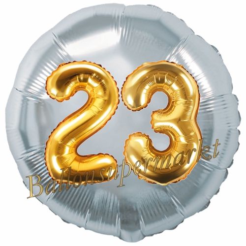 Folienballon-Rund-Jumbo-3D-23.-Geburtstag-Silber-Gold-Zahl-23-Luftballon-Geschenk
