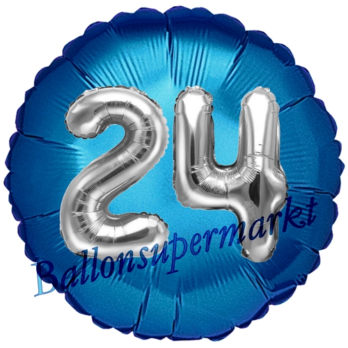 Folienballon-Rund-Jumbo-3D-24.-Geburtstag-Blau-Silber-Zahl-24-Luftballon-Geschenk