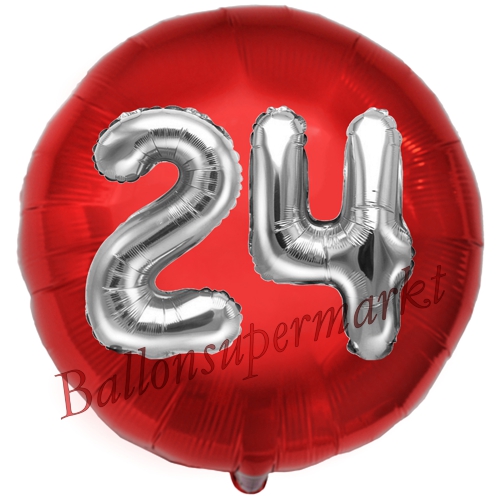 Folienballon-Rund-Jumbo-3D-24.-Geburtstag-Rot-Silber-Zahl-24-Luftballon-Geschenk