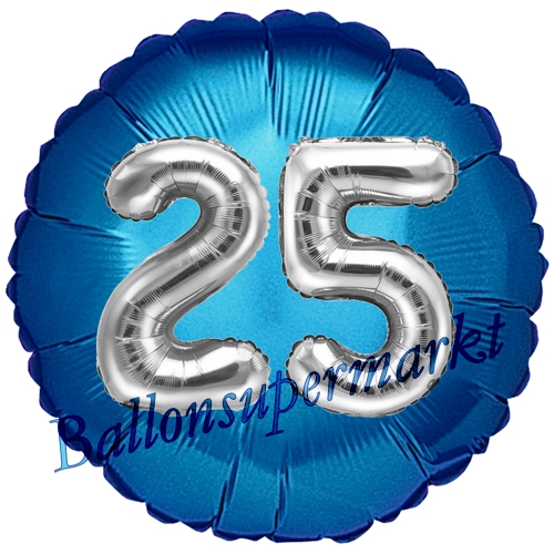 Folienballon-Rund-Jumbo-3D-25.-Geburtstag-Blau-Silber-Zahl-25-Luftballon-Geschenk