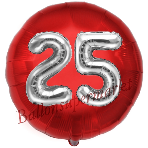Folienballon-Rund-Jumbo-3D-25.-Geburtstag-Rot-Silber-Zahl-25-Luftballon-Geschenk