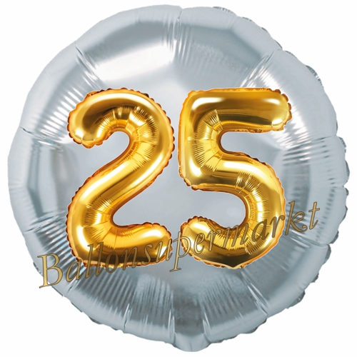 Folienballon-Rund-Jumbo-3D-25.-Geburtstag-Silber-Gold-Zahl-25-Luftballon-Geschenk
