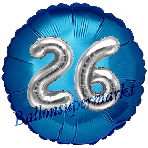 Folienballon-Rund-Jumbo-3D-26.-Geburtstag-Blau-Silber-Zahl-26-Luftballon-Geschenk