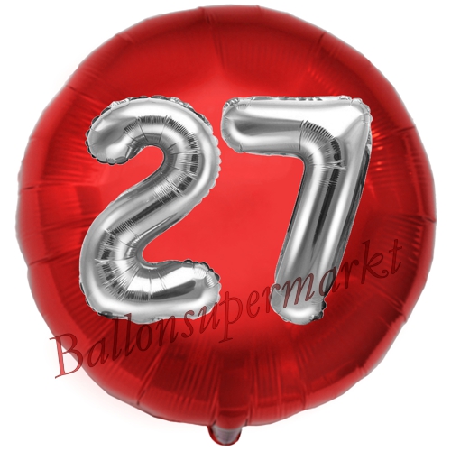Folienballon-Rund-Jumbo-3D-27.-Geburtstag-Rot-Silber-Zahl-27-Luftballon-Geschenk