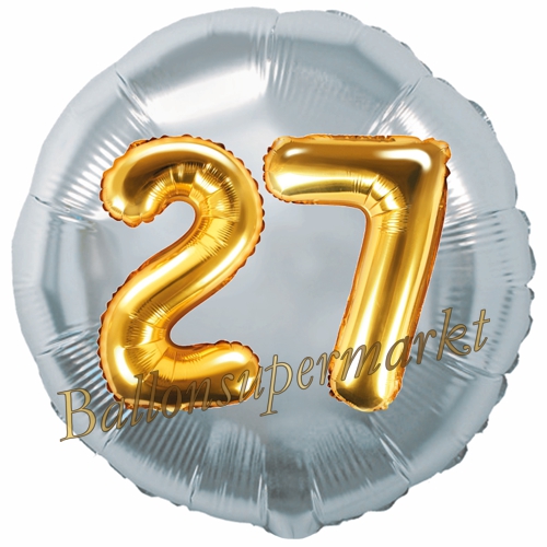 Folienballon-Rund-Jumbo-3D-27.-Geburtstag-Silber-Gold-Zahl-27-Luftballon-Geschenk