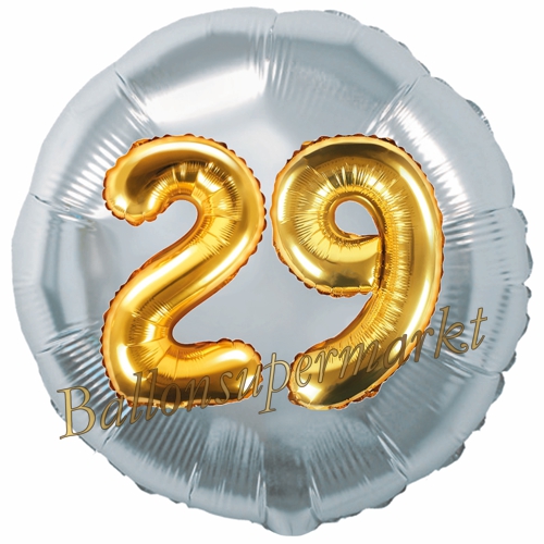 Folienballon-Rund-Jumbo-3D-29.-Geburtstag-Silber-Gold-Zahl-29-Luftballon-Geschenk.