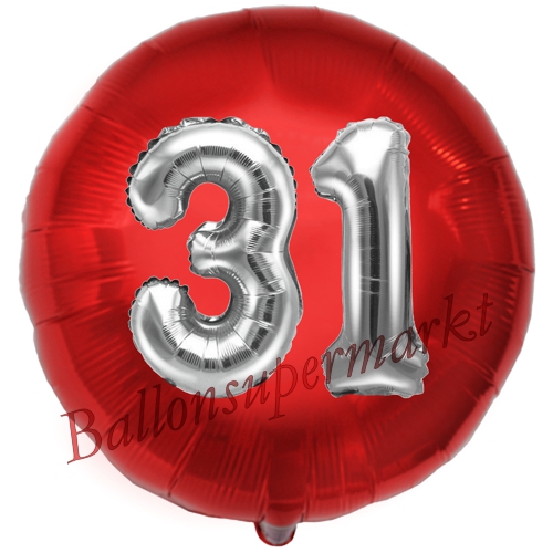 Folienballon-Rund-Jumbo-3D-31.-Geburtstag-Rot-Silber-Zahl-31-Luftballon-Geschenk