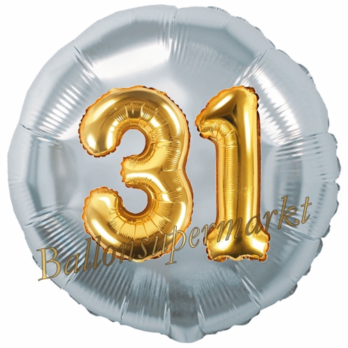 Folienballon-Rund-Jumbo-3D-31.-Geburtstag-Silber-Gold-Zahl-31-Luftballon-Geschenk