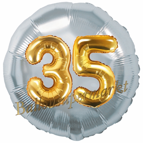 Folienballon-Rund-Jumbo-3D-35.-Geburtstag-Silber-Gold-Zahl-35-Luftballon-Geschenk