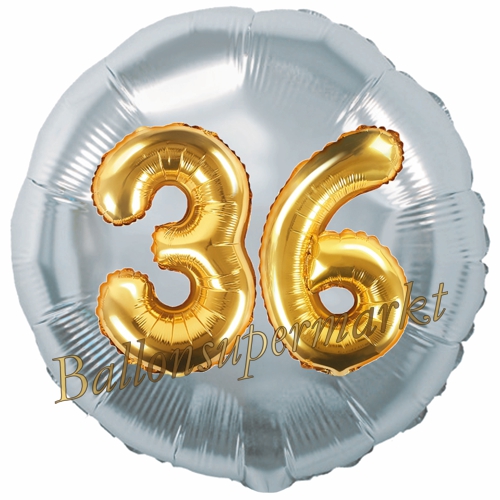 Folienballon-Rund-Jumbo-3D-36.-Geburtstag-Silber-Gold-Zahl-36-Luftballon-Geschenk