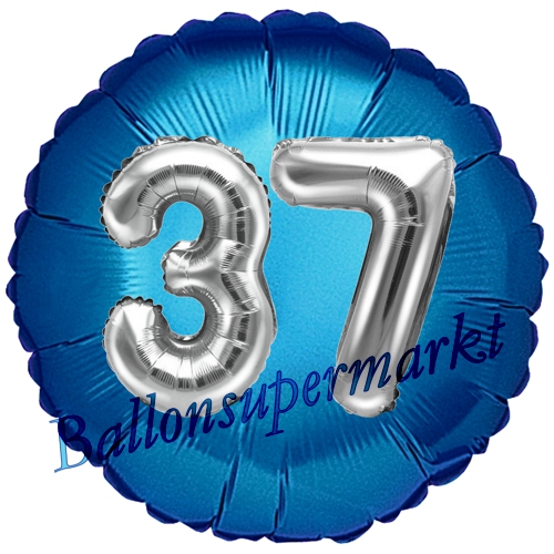 Folienballon-Rund-Jumbo-3D-37.-Geburtstag-Blau-Silber-Zahl-37-Luftballon-Geschenk