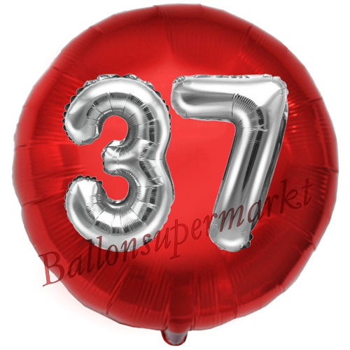Folienballon-Rund-Jumbo-3D-37.-Geburtstag-Rot-Silber-Zahl-37-Luftballon-Geschenk